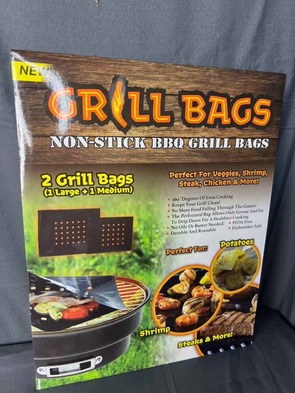 2Pk BBQ Grill Bags For Grilling PFOA Free Non-Stick Reusable, for Grills & Ovens